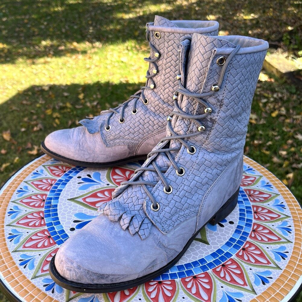 Vintage Capezio Kiltie Lace-Up Boots Women’s 8 Narrow USA Made 1442 Blue-Gray - Picture 1 of 9